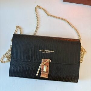 Viola Castellani Made in Italy Black Snake-like Cowhide Leather Crossbody